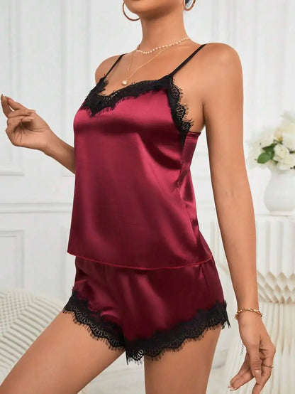 Pyjama Femme Satin et Dentelle  – Caraco & Short Uni