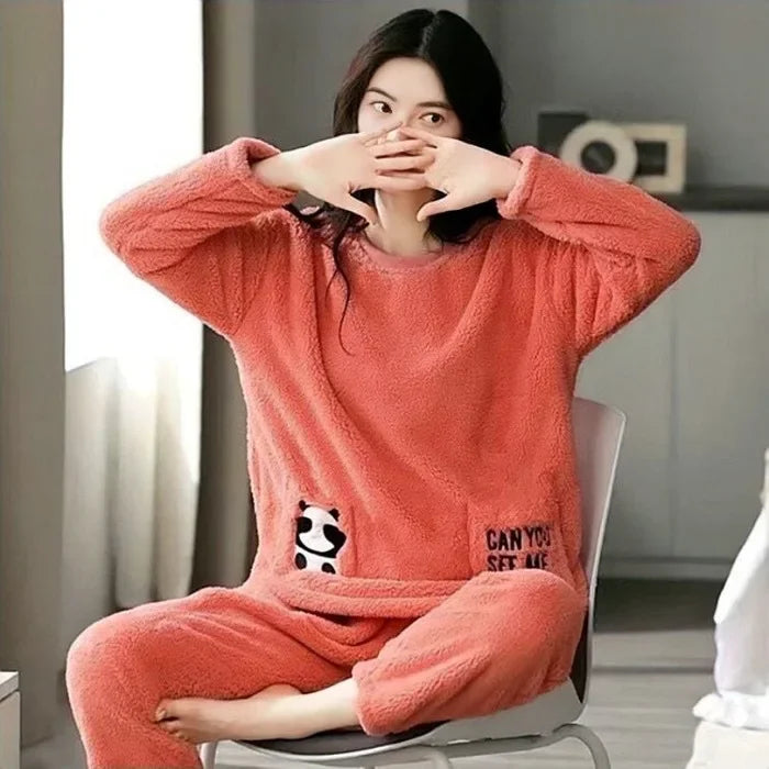 Pyjama Femme Flanelle - Haut Manches Longues et Pantalon Uni