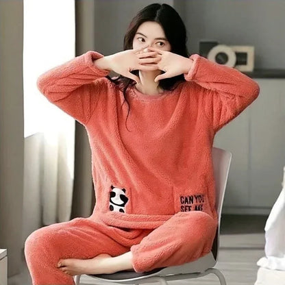 Pyjama Femme Flanelle - Haut Manches Longues et Pantalon Uni