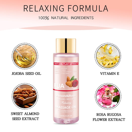 Aceite de masaje de rosa y almendras 8.6 fl.oz