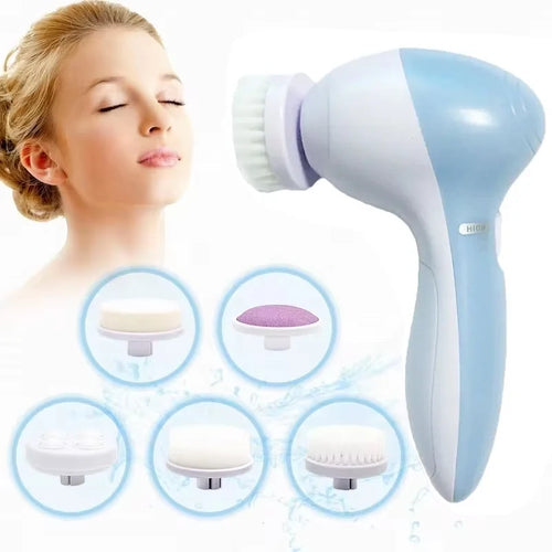 ⚡ Brosse Nettoyante Électrique 5-en-1 – Soin Visage Complet & Massage Spa à Domicile