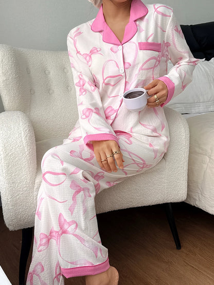 Pyjama Femme Boutonné – Haut Manches Longues et Pantalon imprimé 🎀