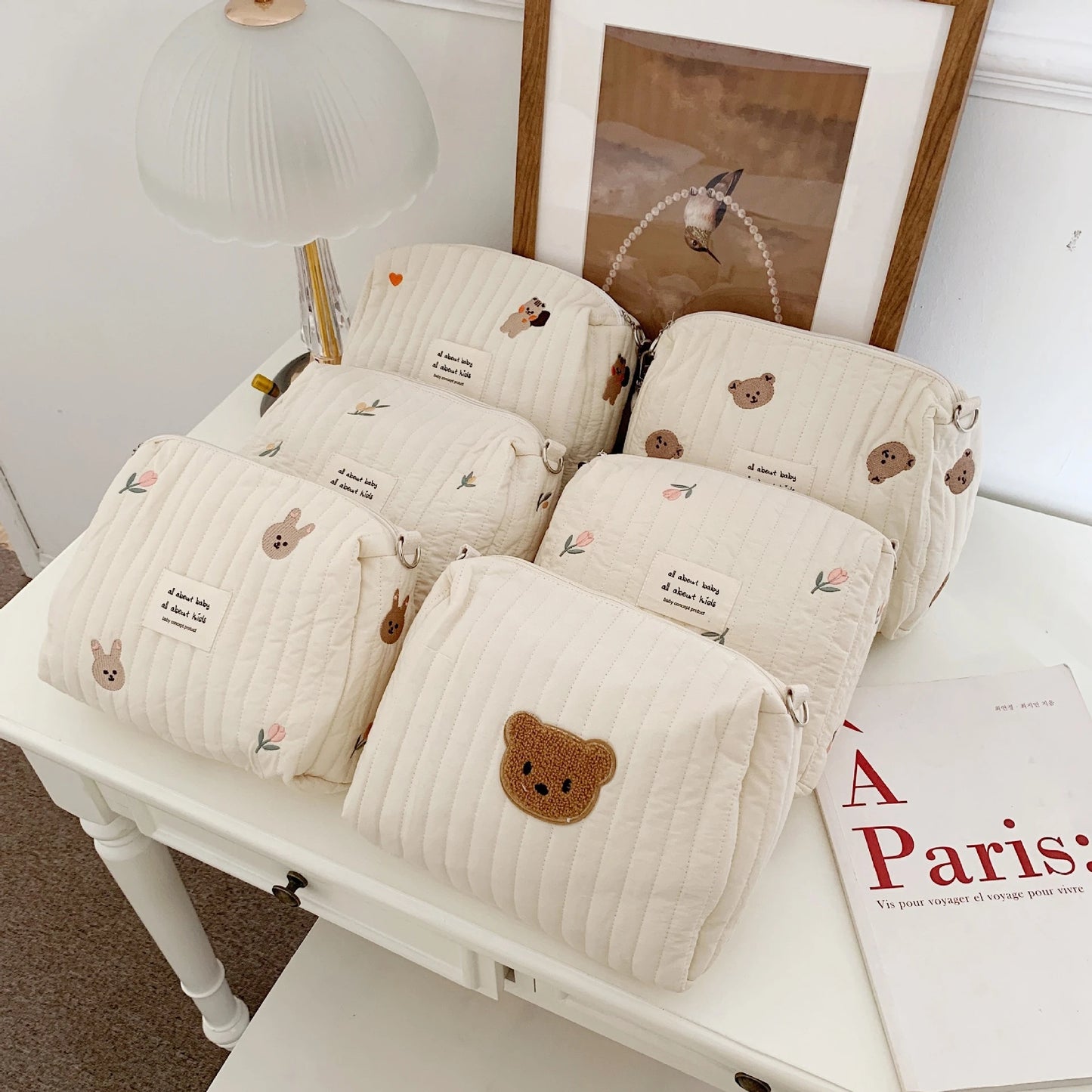 Trousse de Rangement Coton Brodée – Pochette portable multifonction imprimé variées 🧸