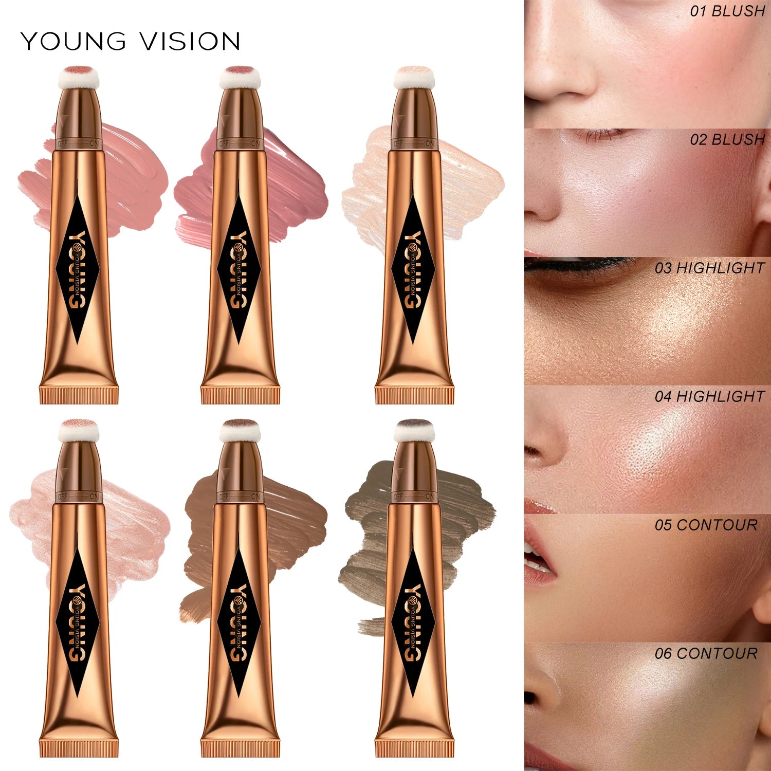 ✨ YOUNG VISION – Cushion, poudre blush & rouge à lèvres liquide, 6 teintes au choix