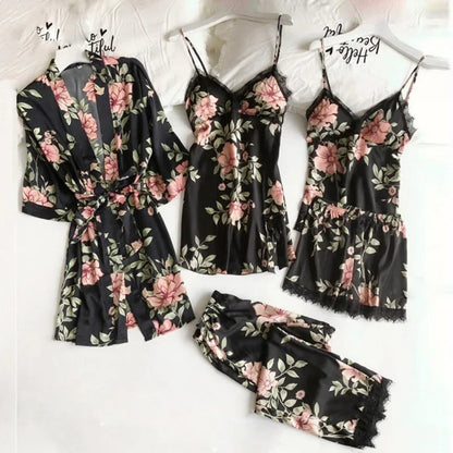 Ensemble Homewear Femme Dentelle – Caraco, Short, Pantalon & Robe de Chambre imprimés 💐