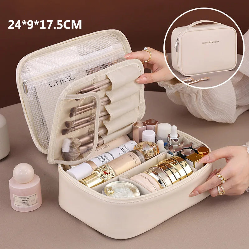 💼 Bolsa de maquillaje grande con doble compartimento: elegante y espaciosa