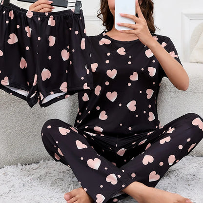 Ensemble Homewear Femme 3 Pièces – T-Shirt, Short & Pantalon imprimé variés 🌸