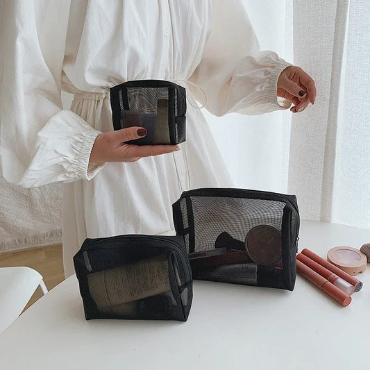💄 Pequeña bolsa de malla para maquillaje: práctico organizador de viaje