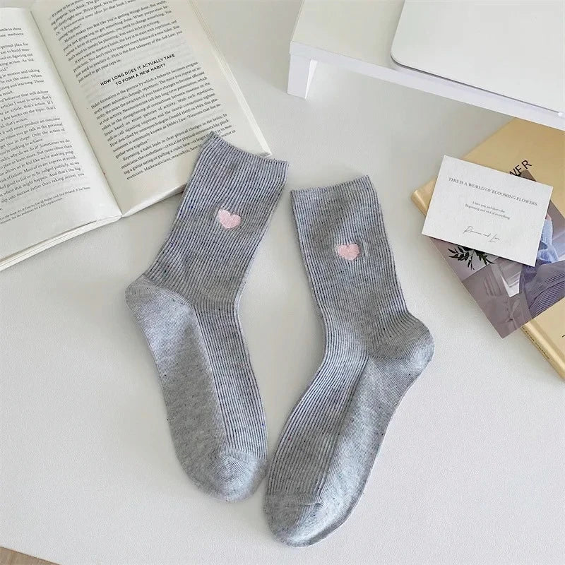 Chaussettes Femme Coton - Pois & Cœur Brodé 🩷