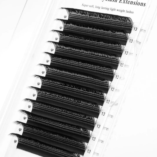 Extensiones de pestañas XIUSUZAKI en forma de U – Abanicos prefabricados 2D de doble punta, negro mate