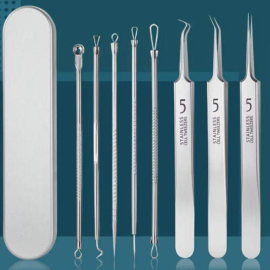 Kit de 8 herramientas para eliminar imperfecciones: extractores de puntos negros de acero inoxidable