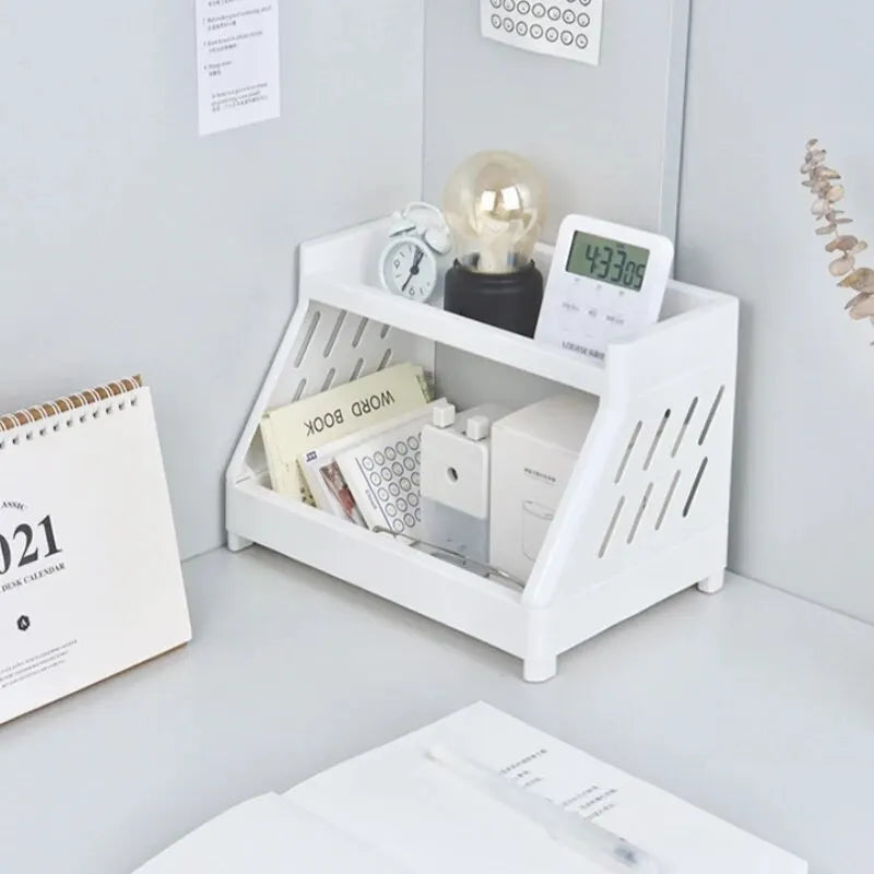 Organizador de escritorio blanco de 2 niveles: estante con diseño de pata de gato recortada