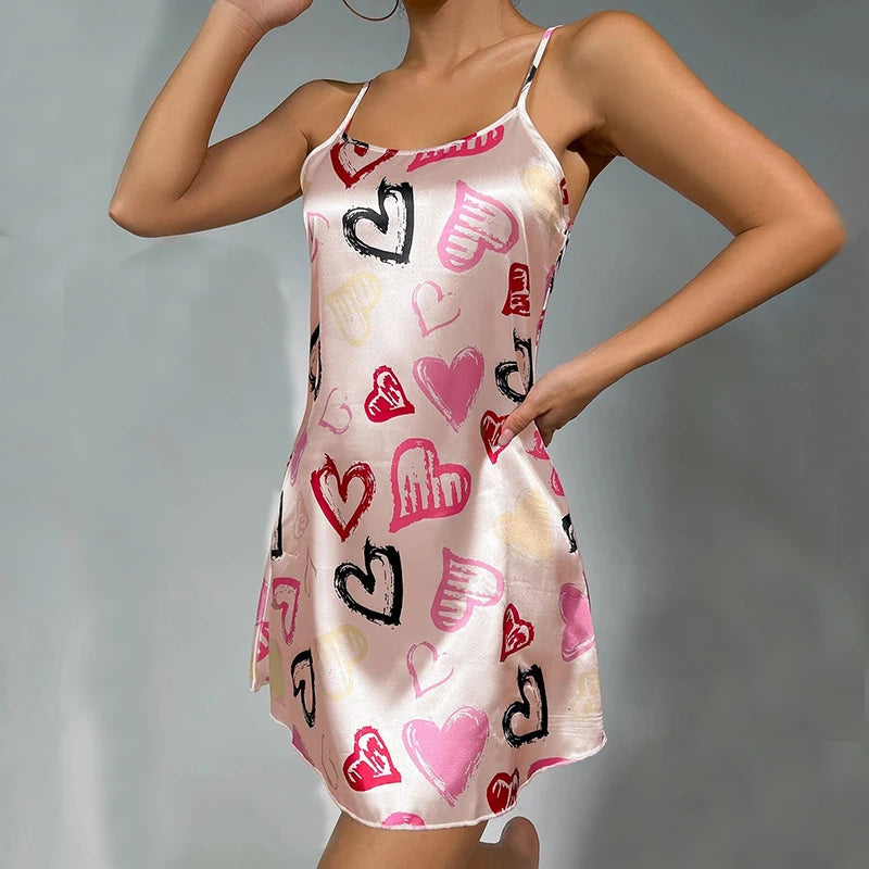 Nuisette Femme Satin  – Courte à Bretelles Fines imprimés variés