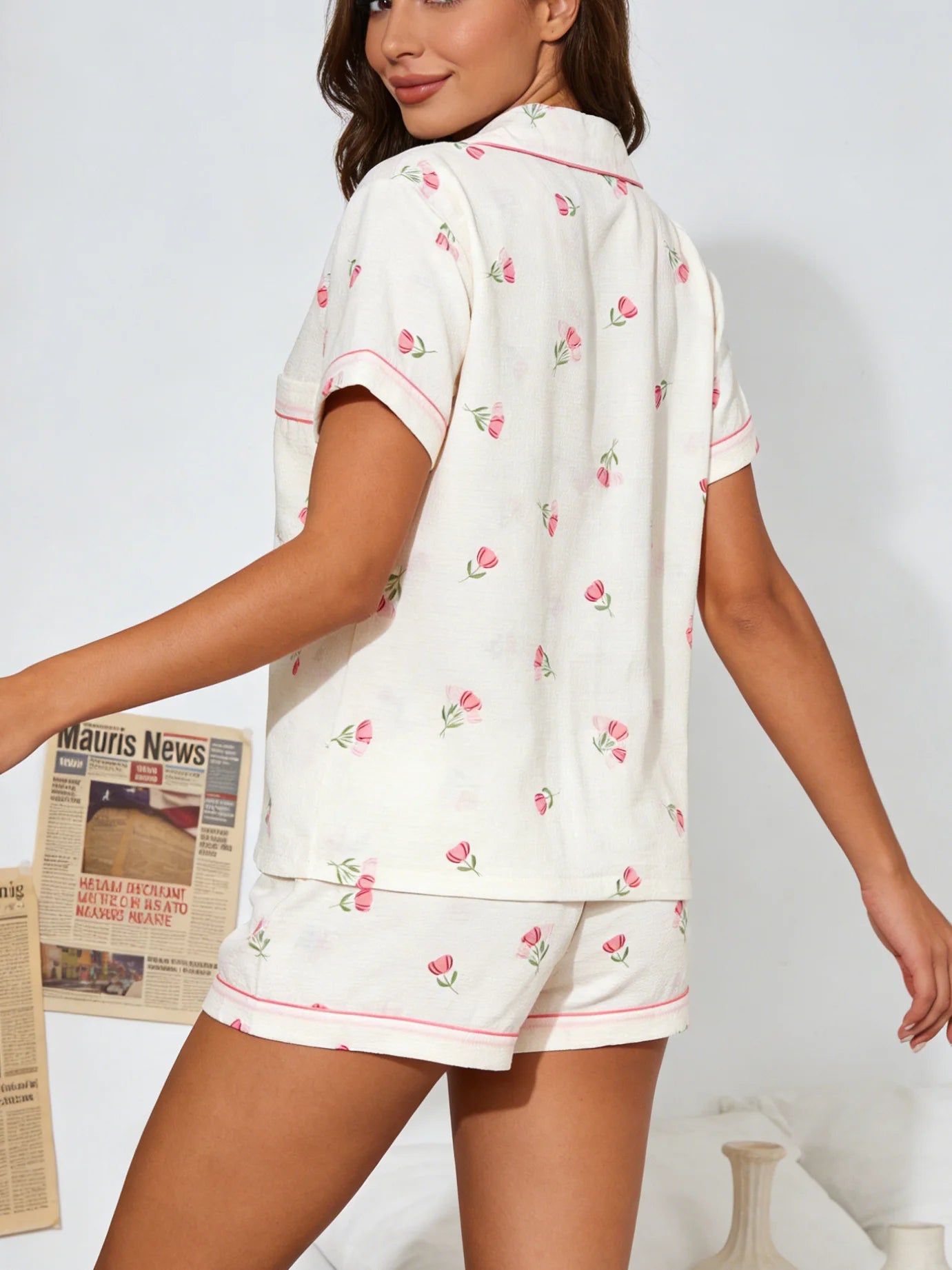 Pyjama Femme Butonné - Haut Manches Courtes et Short motif 🌷