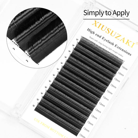 Extensiones de pestañas XIUSUZAKI en forma de U – Abanicos prefabricados 2D de doble punta, negro mate