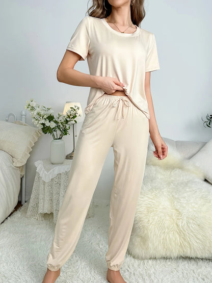 Pyjama Femme – Haut Manches Courtes & Pantalon Uni