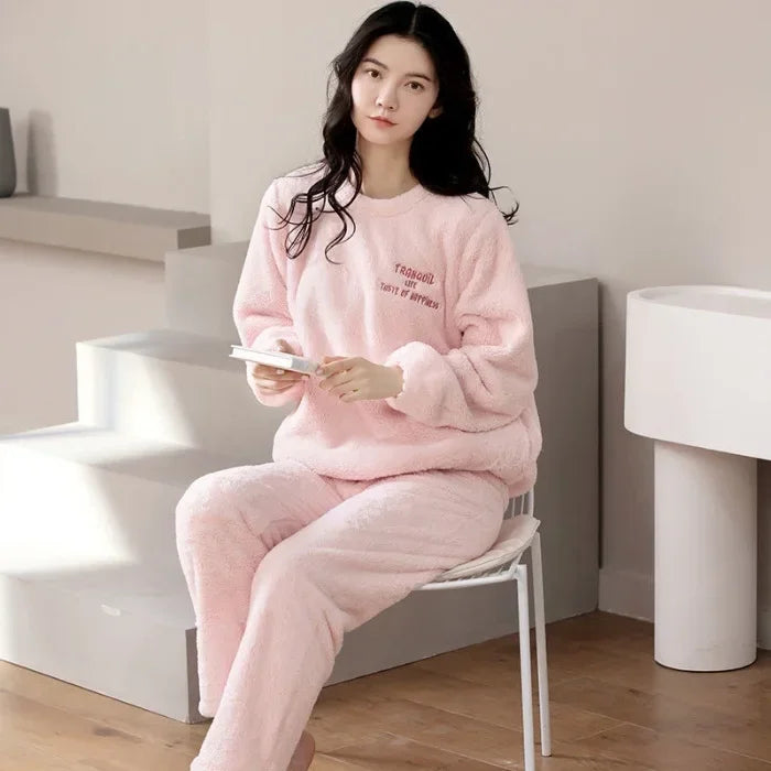 Pyjama Femme Flanelle - Haut Manches Longues et Pantalon Uni