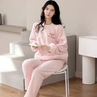 Pyjama Femme Flanelle - Haut Manches Longues et Pantalon Uni