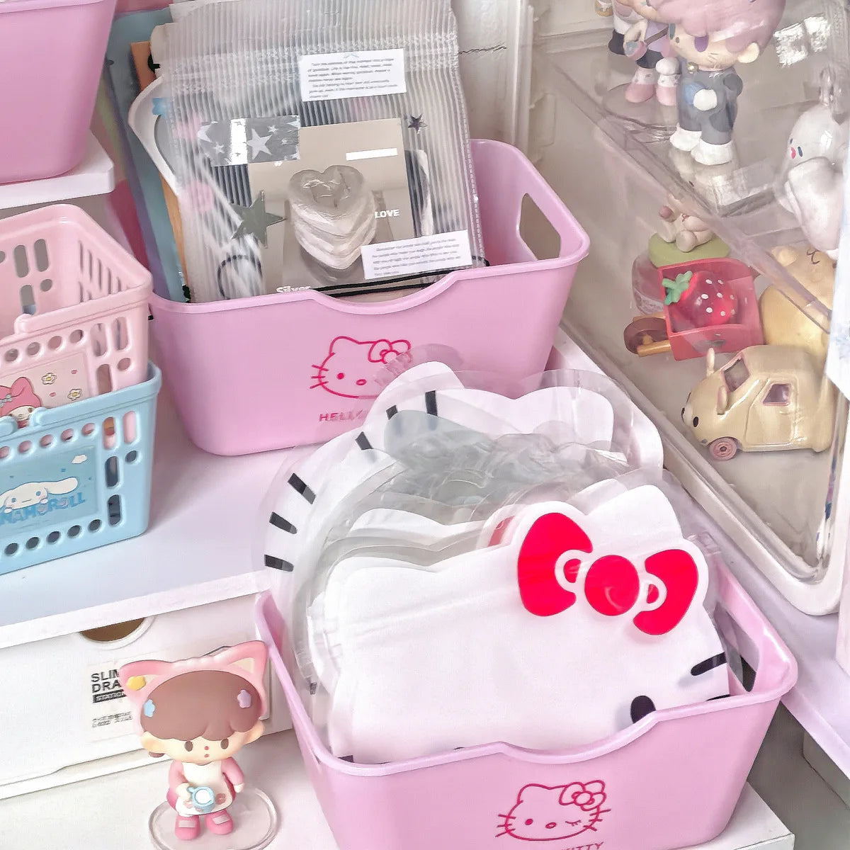 🎀🐱 Lot de 5 Paniers de Rangement Hello Kitty – Organiseur Cosmétiques Sans Couvercle
