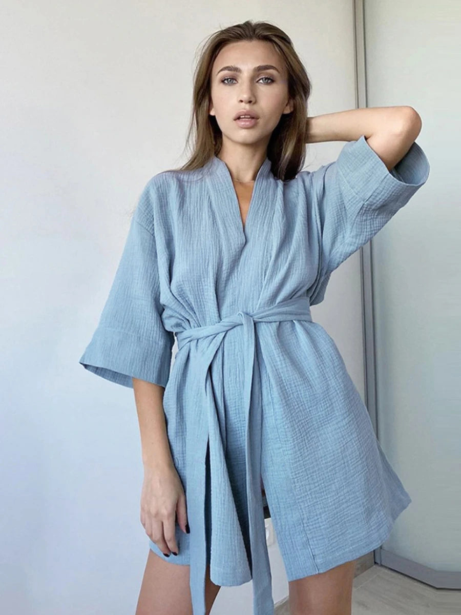 Robe de nuit courte femme automne – Manches courtes et confortable 💯 Coton