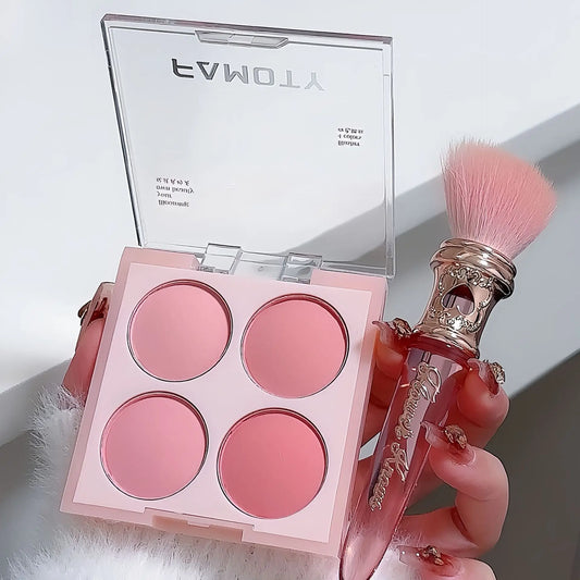 🌸 Poudre blush visage 4 couleurs – Teintes chaudes et douces, fini mat