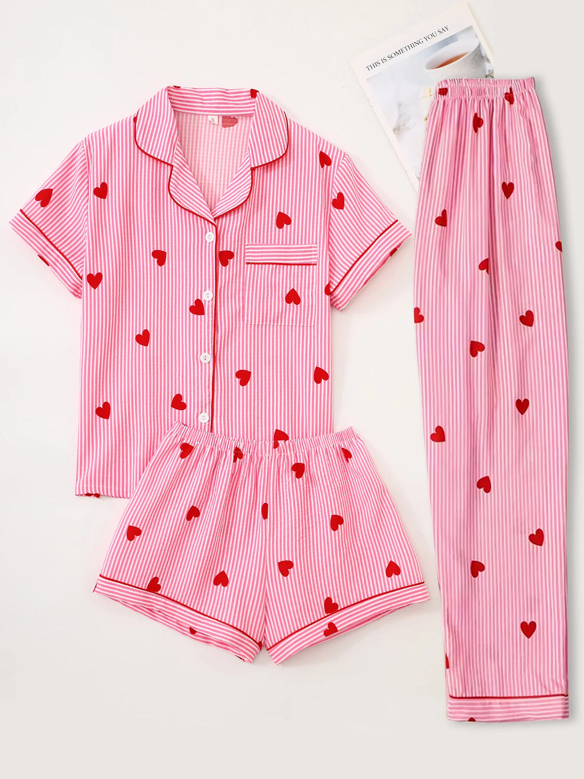 Pajama Set - Short-sleeve top, shorts and striped pants ❤️