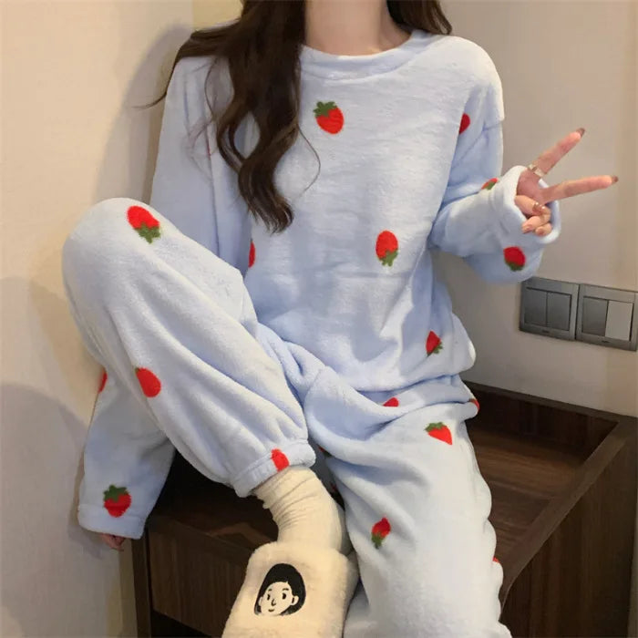 Pyjama Femme Flanelle - Haut Manches Longues et Pantalon imprimé variés 🍓