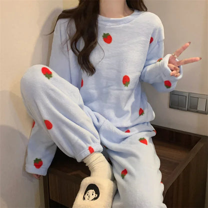 Pyjama Femme Flanelle - Haut Manches Longues et Pantalon imprimé variés 🍓