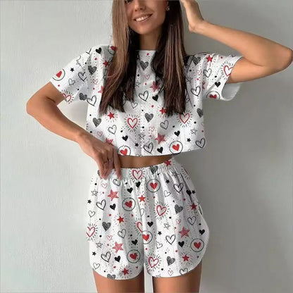Pyjama Femme  – Haut Manches Courtes et Short imprimés variés