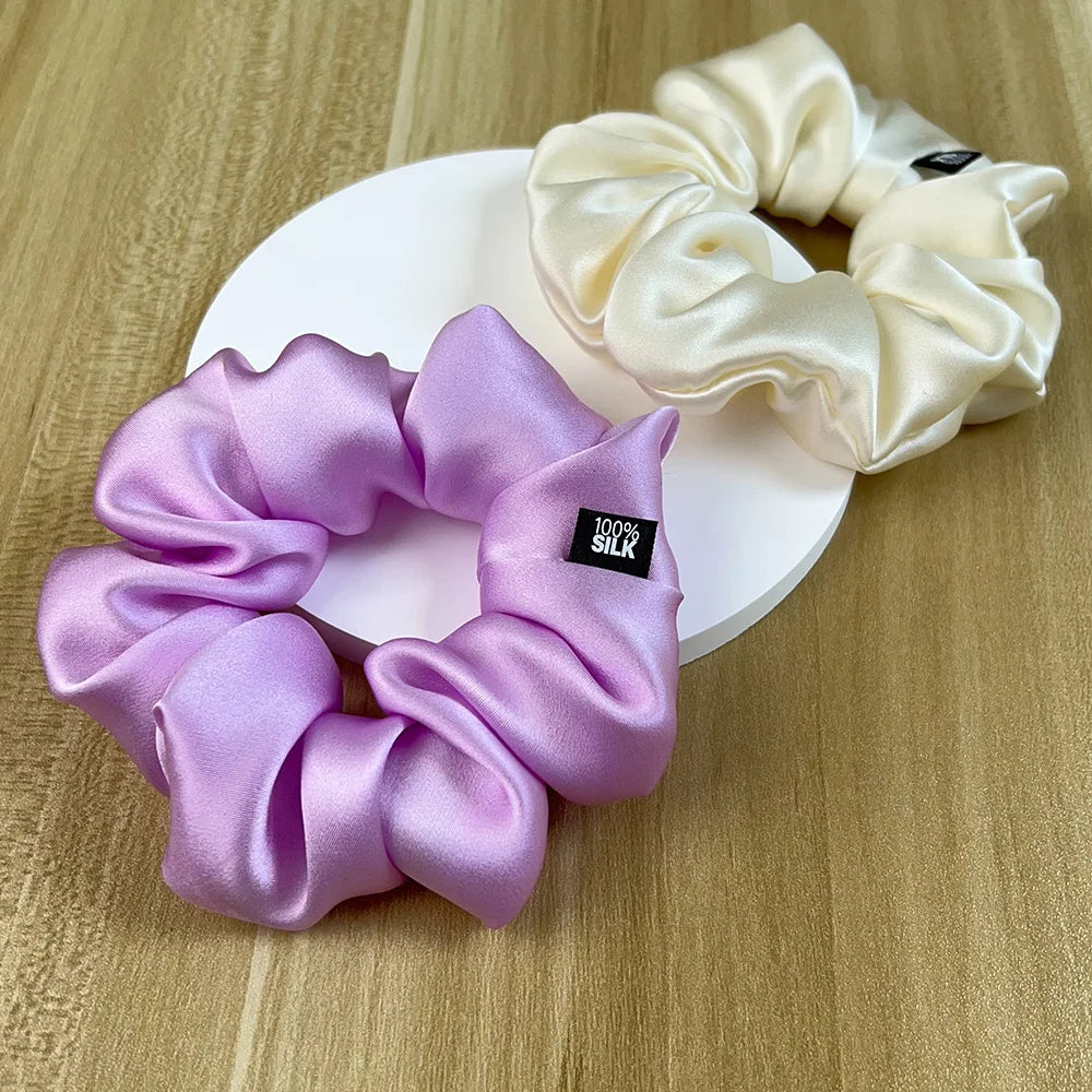 Chouchou Cheveux en Soie de Mûrier 19 momme – Élastique cheveux grande taille Uni