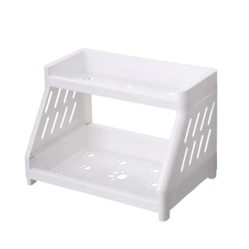 Organizador de escritorio blanco de 2 niveles: estante con diseño de pata de gato recortada