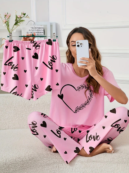 Ensemble Homewear Femme 3 Pièces – T-Shirt, Short & Pantalon imprimé variés 🌸