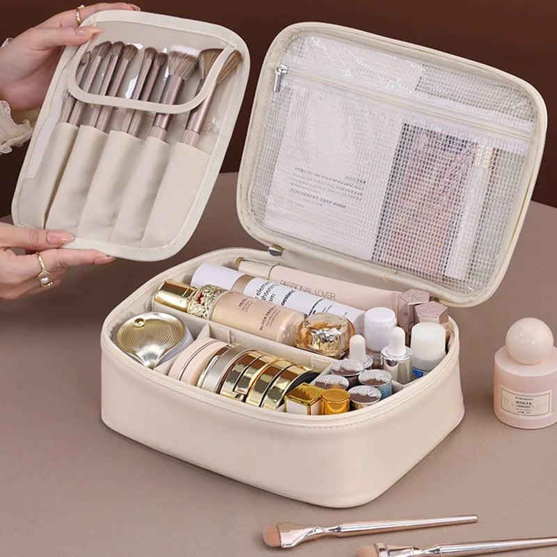 💼 Bolsa de maquillaje grande con doble compartimento: elegante y espaciosa