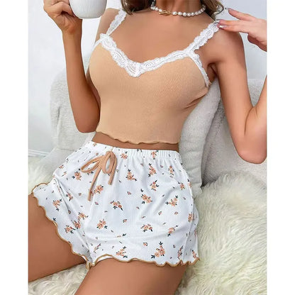 Pyjama - Haut camisole avec dentelle et short 🌸