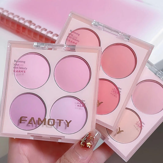 🌸 Poudre blush visage 4 couleurs – Teintes chaudes et douces, fini mat