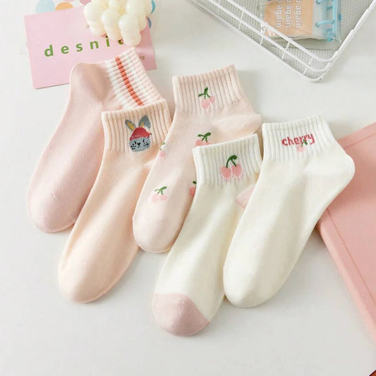 Chaussettes Femme - Courtes Rayées Motifs 🍒🐭