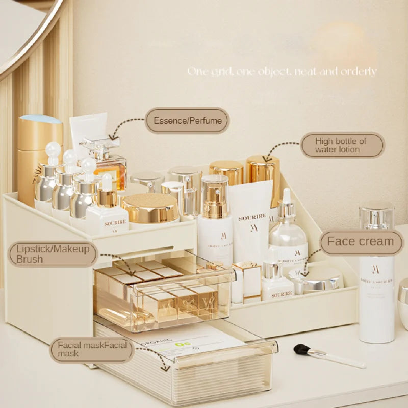 🗄️ Cajón de maquillaje transparente - Organizador de escritorio y mesa de maquillaje