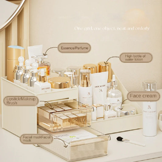 🗄️ Cajón de maquillaje transparente - Organizador de escritorio y mesa de maquillaje