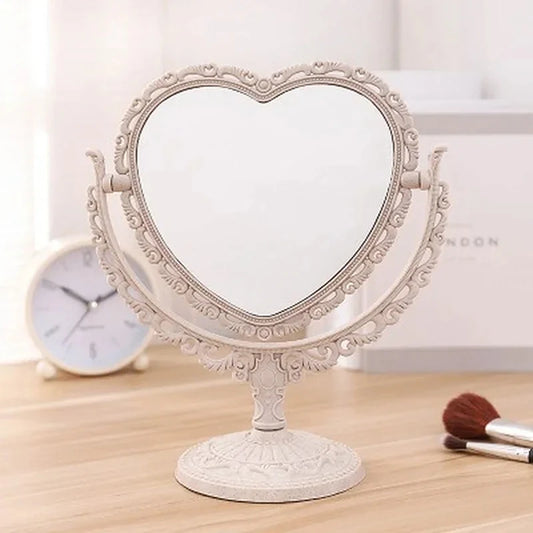 Espejo de maquillaje de escritorio en forma de corazón - Espejo portátil compacto de doble cara 💄✨