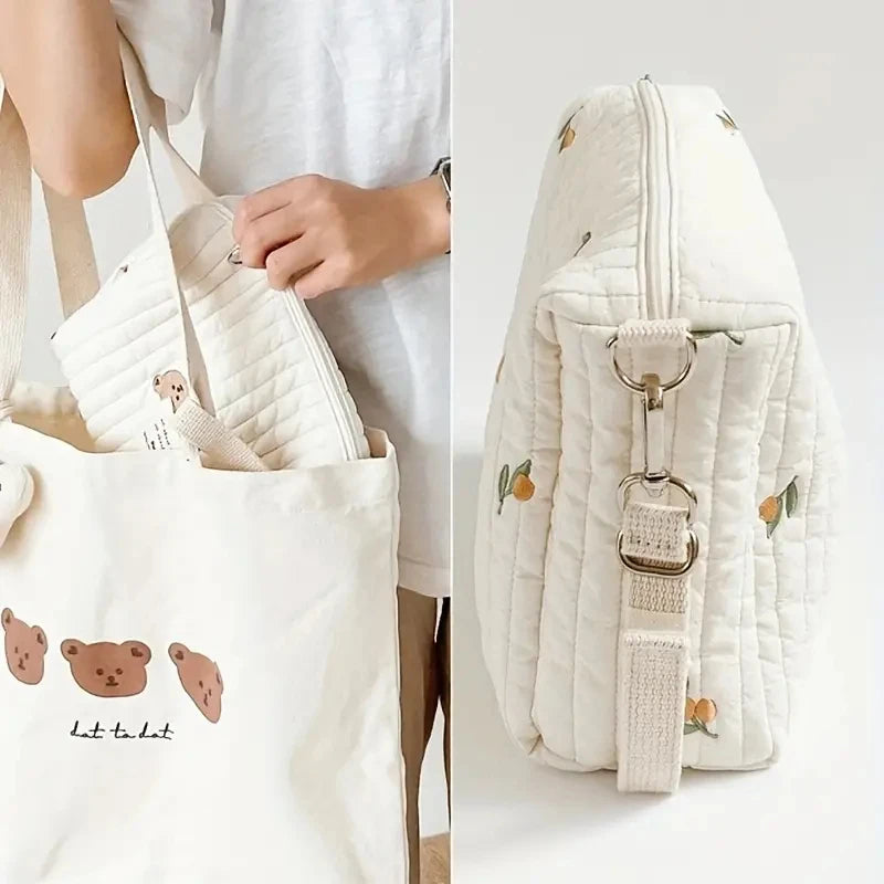 Trousse de Rangement Coton Brodée – Pochette portable multifonction imprimé variées 🧸