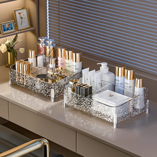 Organizador de maquillaje transparente estilo glaciar: con patas y compartimentos