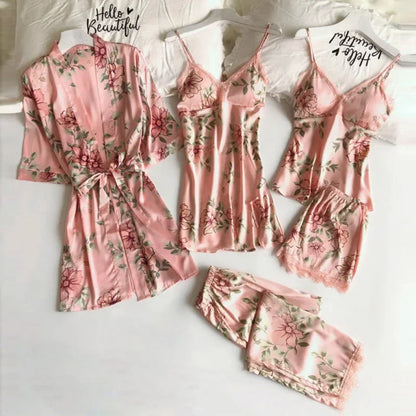 Ensemble Homewear Femme Dentelle – Caraco, Short, Pantalon & Robe de Chambre imprimés 💐