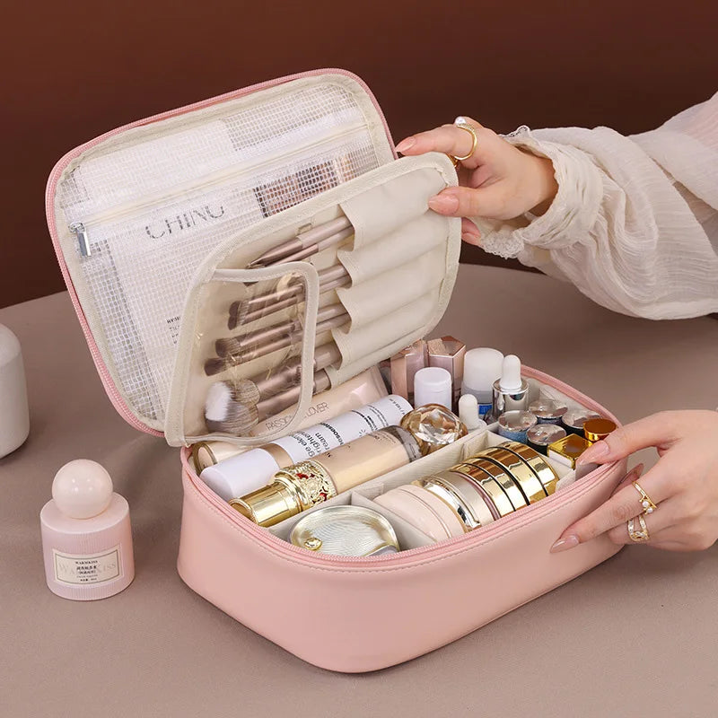 💼 Bolsa de maquillaje grande con doble compartimento: elegante y espaciosa