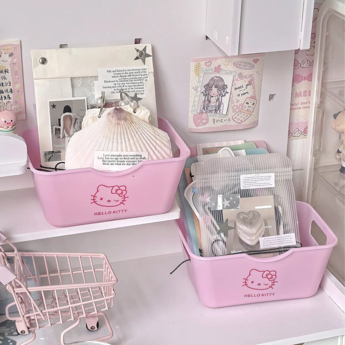 🎀🐱 Lot de 5 Paniers de Rangement Hello Kitty – Organiseur Cosmétiques Sans Couvercle