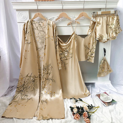 Ensemble Homewear Femme Satin – Camisole ,Short ,Nuisette ,Robe de Chambre et Pochette imprimé 💐
