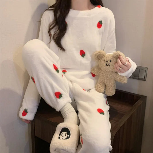 Pyjama Femme Flanelle - Haut Manches Longues et Pantalon imprimé variés 🍓