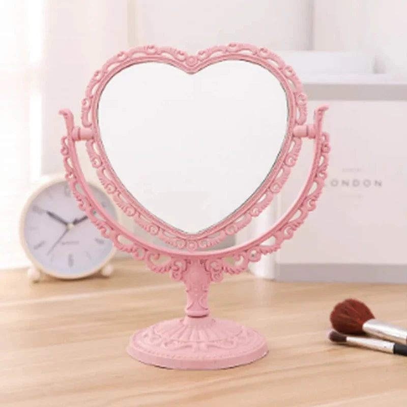 Espejo de maquillaje de escritorio en forma de corazón - Espejo portátil compacto de doble cara 💄✨