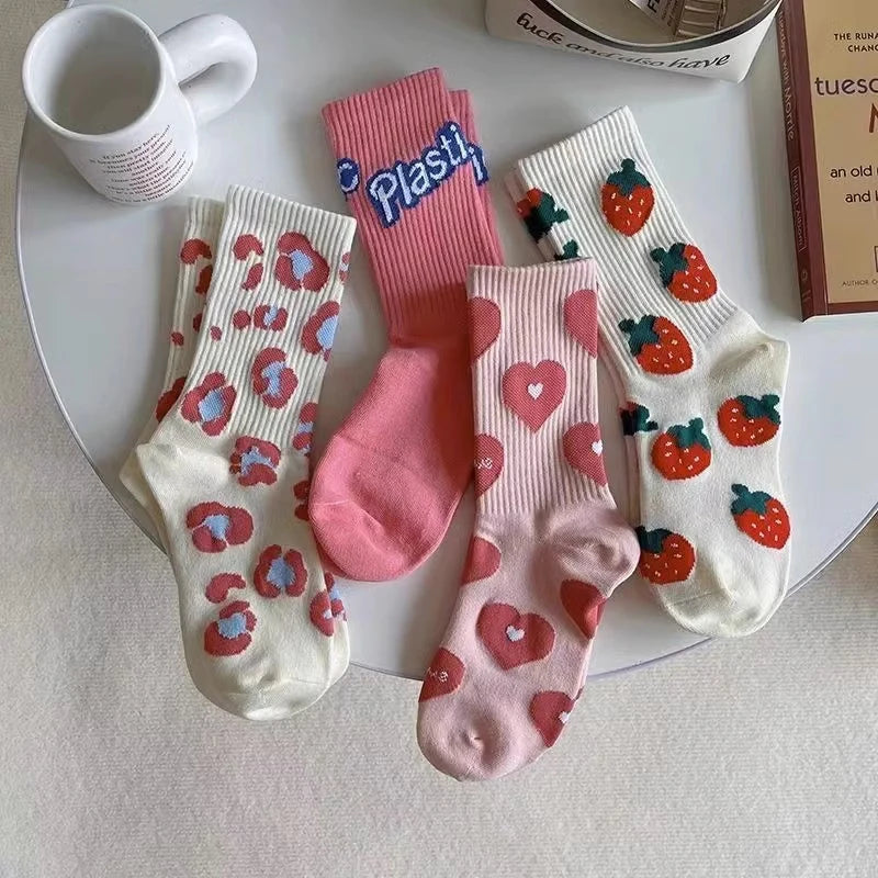Women's Socks - High with assorted patterns 🍓🤍