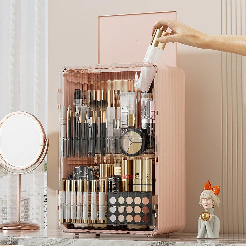 Caja de almacenamiento de maquillaje a prueba de polvo: gran capacidad y estilo lujoso
