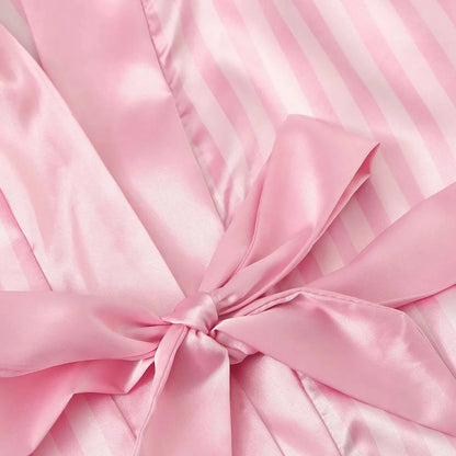 Robe de chambre Satin - Courte , manches semi courte a rayures